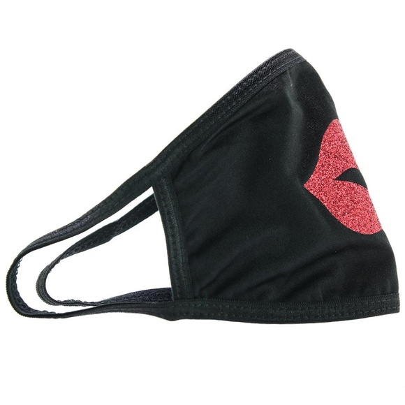 Ella Etc Pucker Up Glitter Red Kiss Face Mask | Black Fashion Mask - Picture 2 of 6
